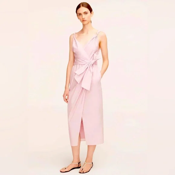 REBECCA TAYLOR Solid Poplin A-Line MIDI Wrap Belted V-Neck Dress Size 6 NEW